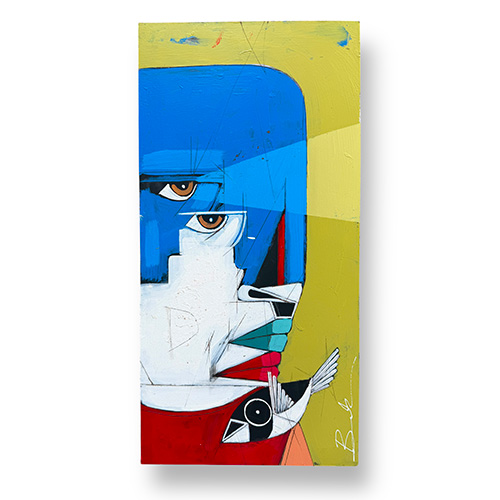 Michael Banks 12x24 Acrylic on Board Blue Head with Bird WP6313